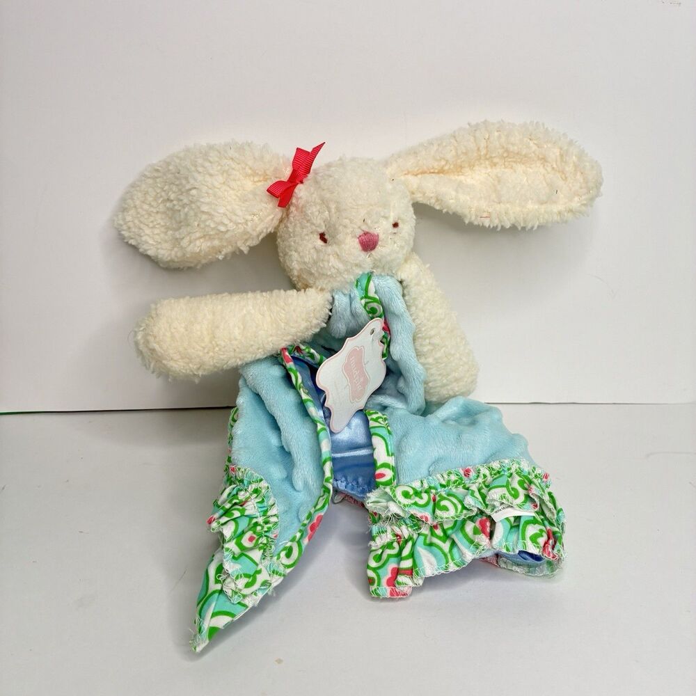 Mud Pie Bunny Rabbit Baby Lovey Lovie Blue White & Satin New